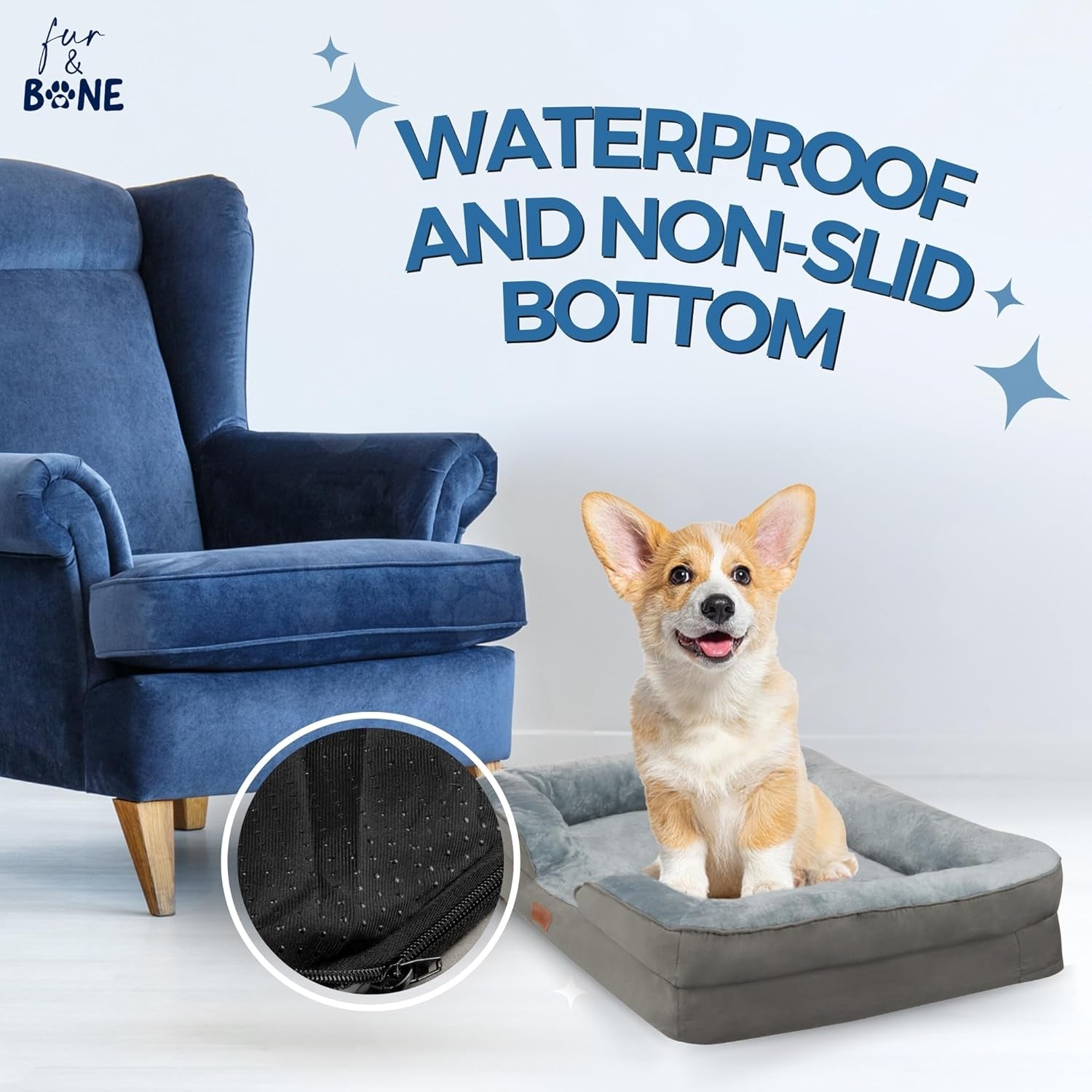 Fur & Bone Orthopedic Large Dog Bed (88 x 64 x 20 cm) with Soft Cushion