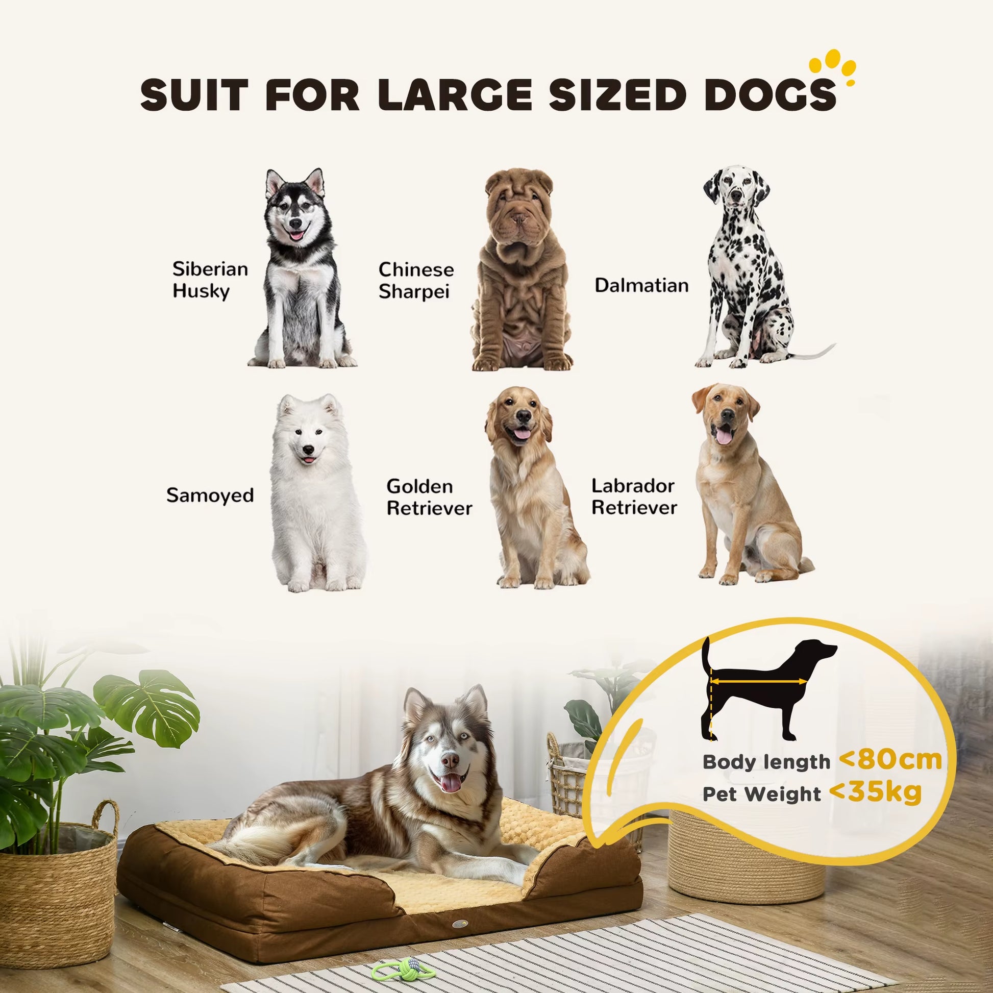 Calming Dog Bed for Large Breeds - Brown Pet Mattress