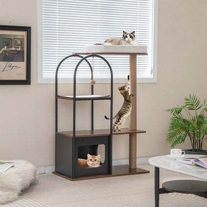 118 Cm Tall Cat Tree Tower with Metal Frame