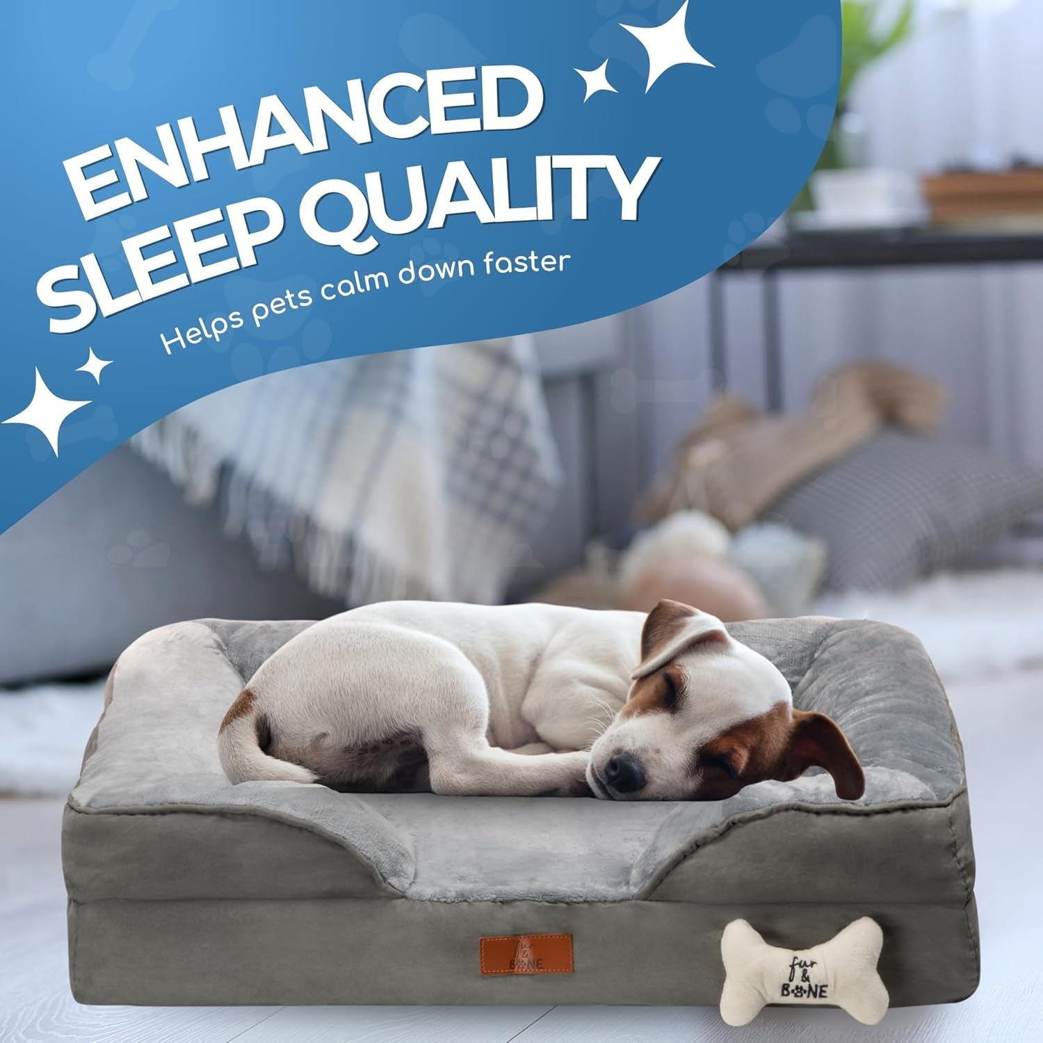 Fur & Bone Orthopedic Large Dog Bed (88 x 64 x 20 cm) with Soft Cushion