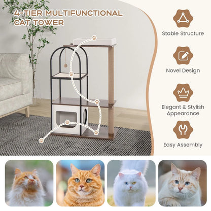 118 Cm Tall Cat Tree Tower with Metal Frame