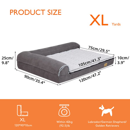 Extra Large Orthopedic Memory Foam Bolster Dog Bed with Removable Washable Cover and Plush Sofa Design