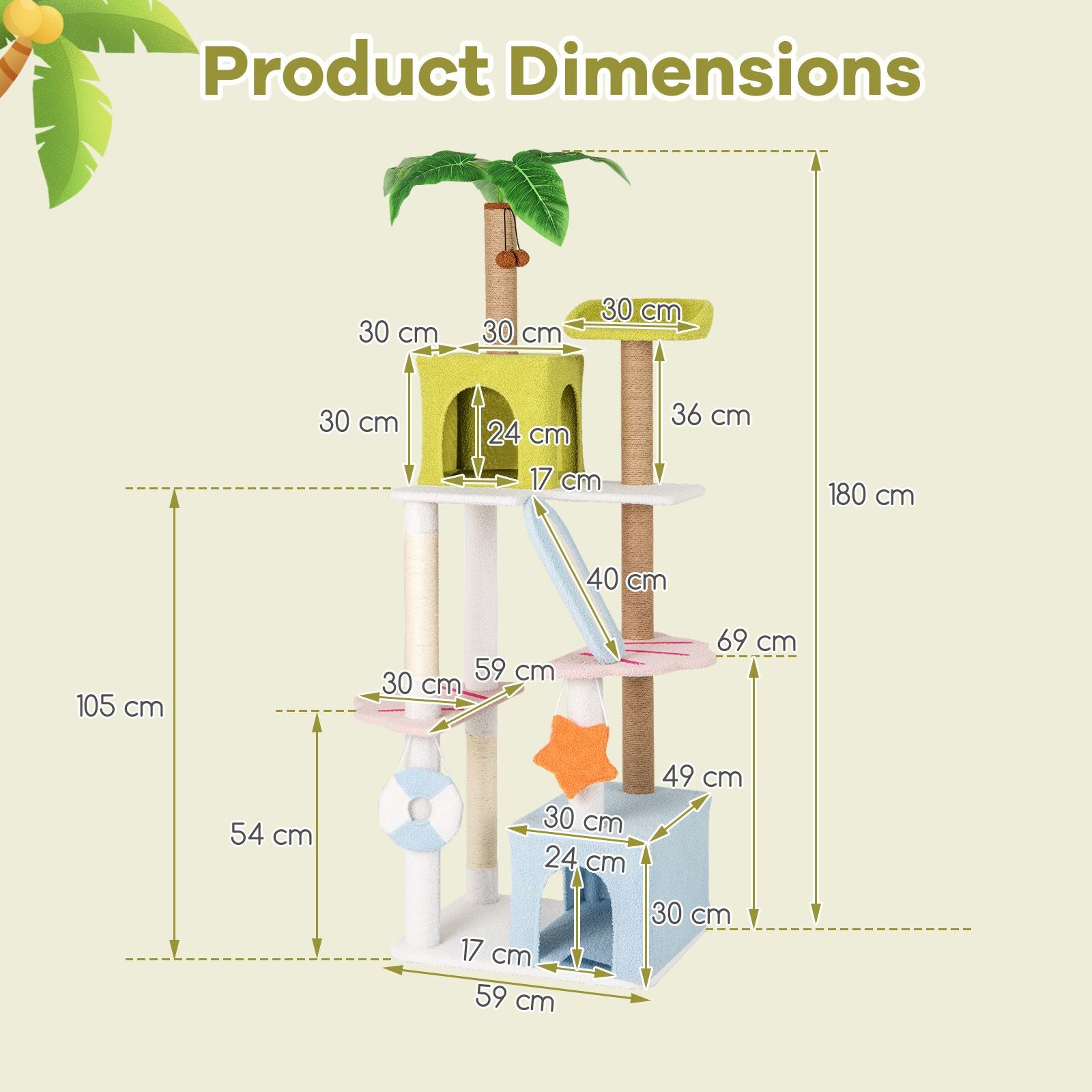 180 Cm Tall Cat Tree Multi-Level Aesthetic Beach-Themed Cat Tower
