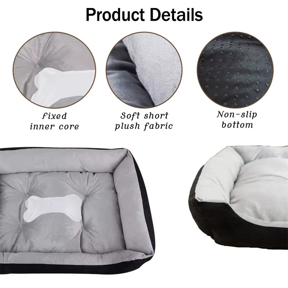 Large Dog Cushion Bed - Square Design, Breathable, Non-Slip, Winter Warmth, Thickened Soft Cat Mat, Pet House