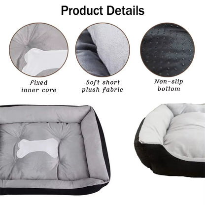 Large Dog Cushion Bed - Square Design, Breathable, Non-Slip, Winter Warmth, Thickened Soft Cat Mat, Pet House