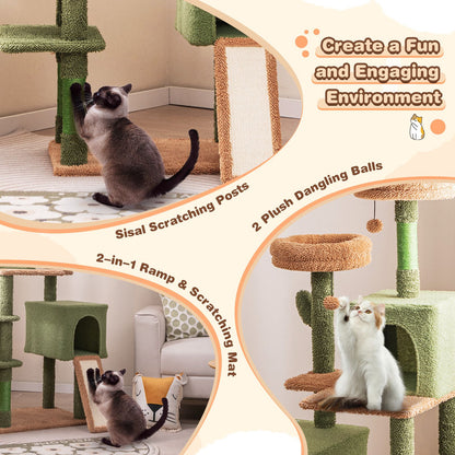160 Cm Multi-Level Cactus Cat Tree for Indoor Cats with Scratching Posts