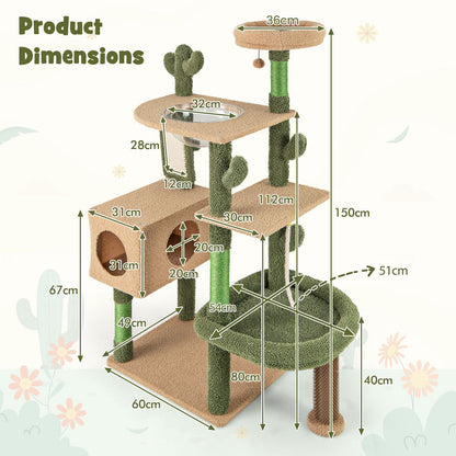 150 Cm Multi-Level Cactus Cat Tree for Indoor Cats