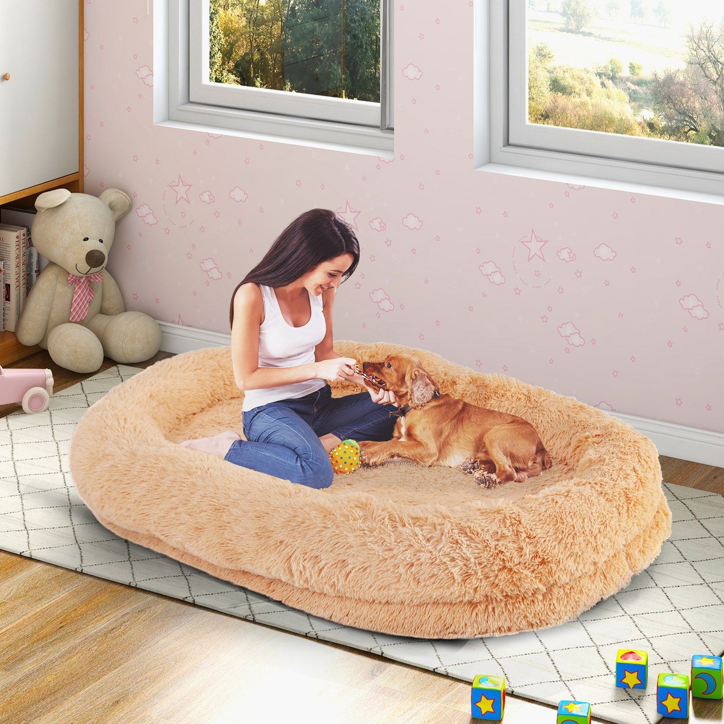 Premium Human Dog Bed with Plush Blanket and Comfort Pillow