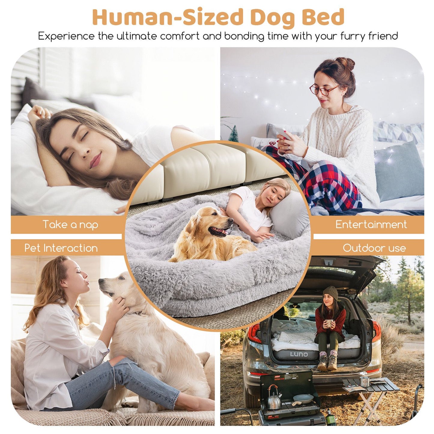 Premium Human Dog Bed with Plush Blanket and Comfort Pillow