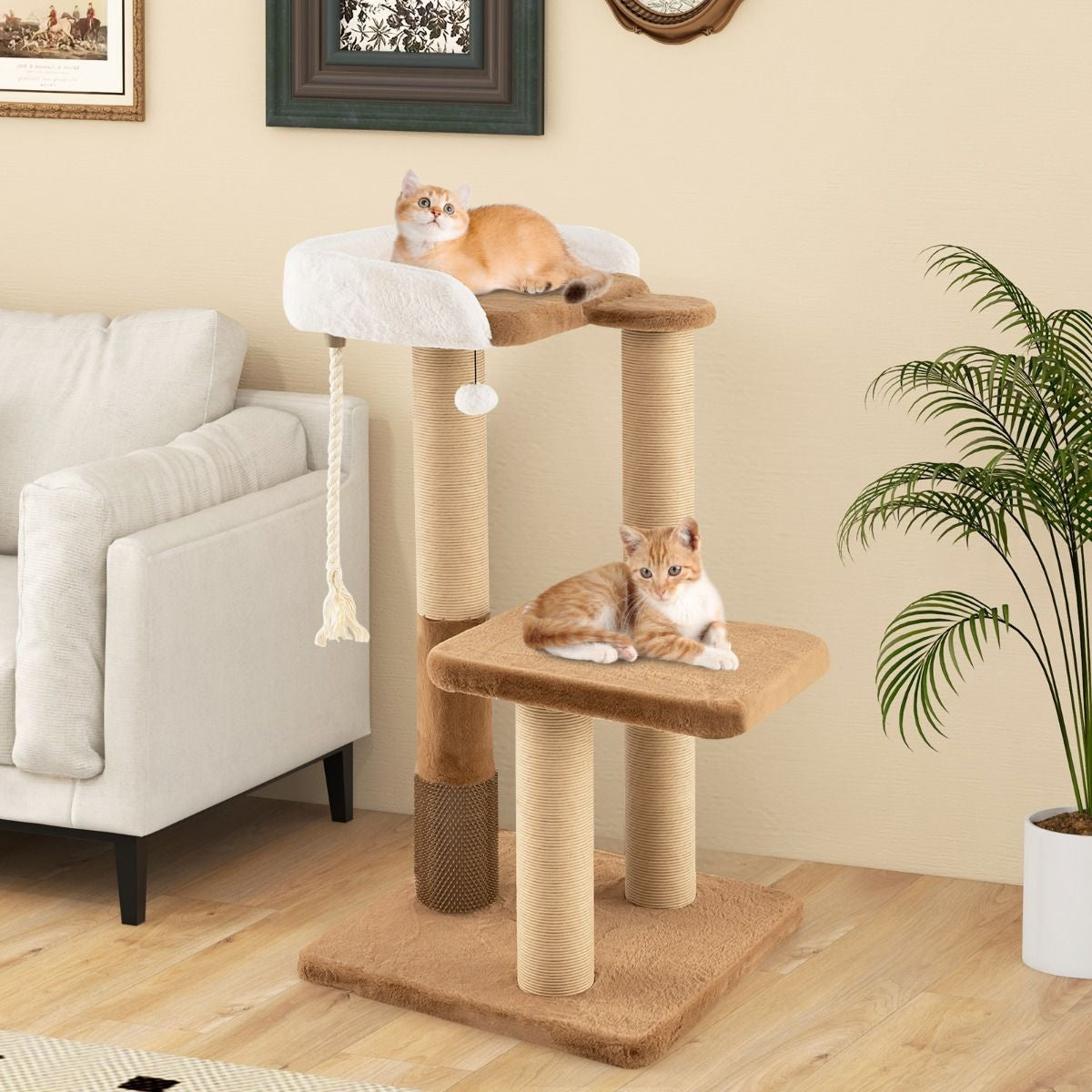Indoor Cat Tree with Plush Perch, Scratching Posts, and Jumping Platform