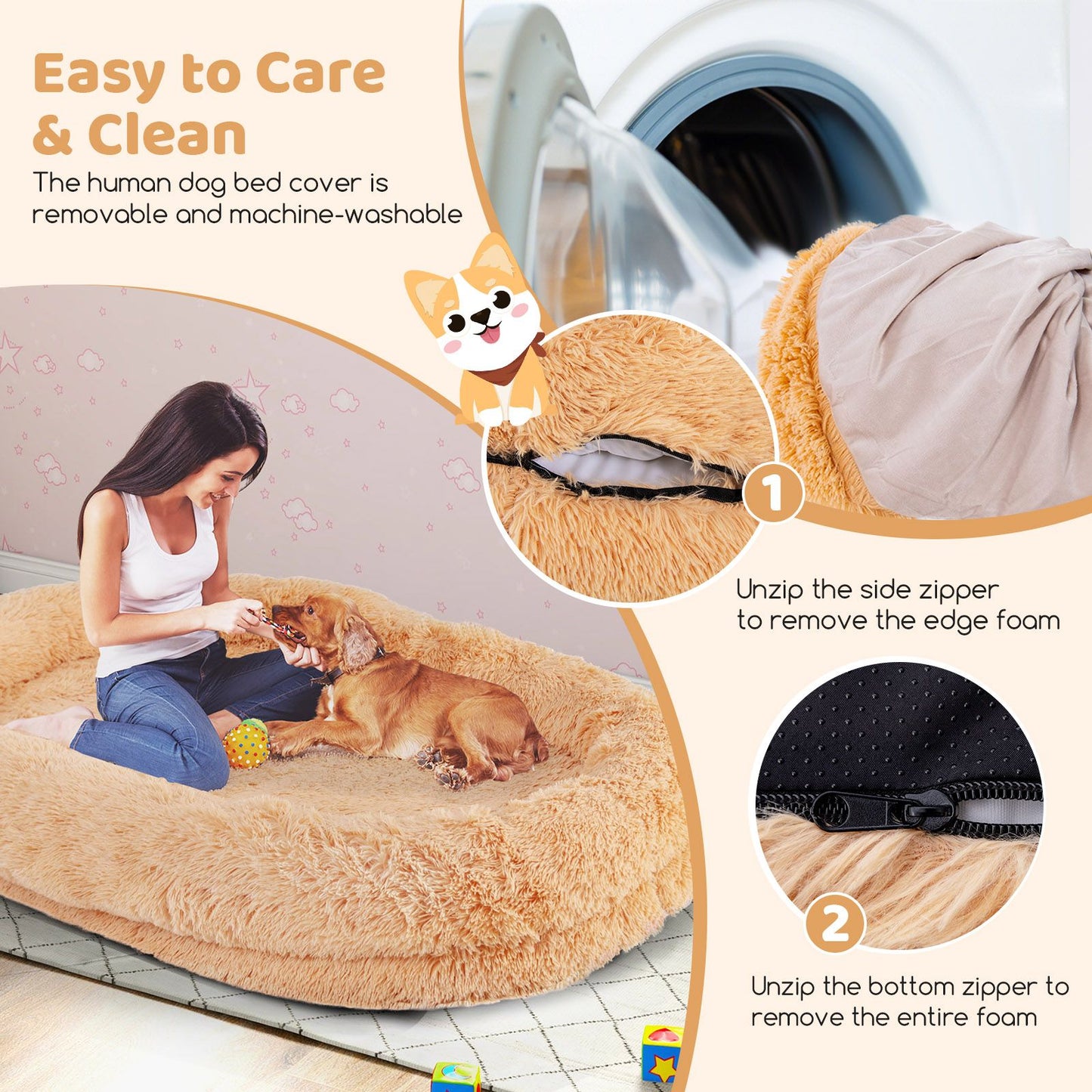 Premium Human Dog Bed with Plush Blanket and Comfort Pillow
