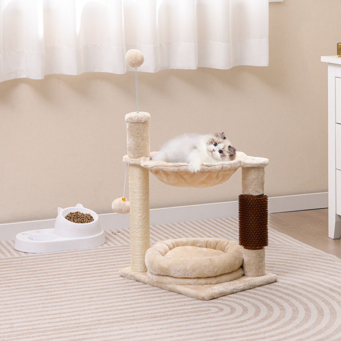 4 in 1 Cat Tree with Cat Self Groomer and Sisal Covered Scratching Post