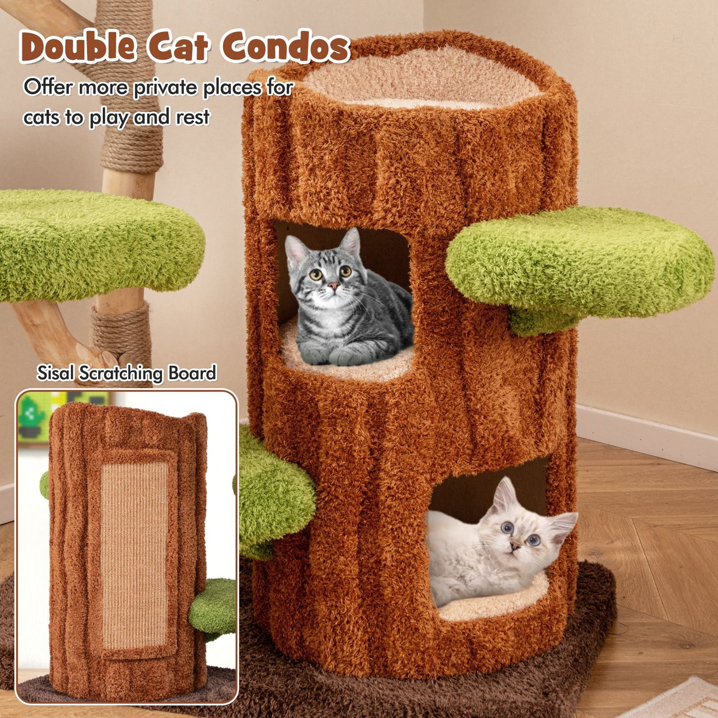 Multi-Level Cat Tree Tree Hole Designed Cat Tower with Double Decker Cat House