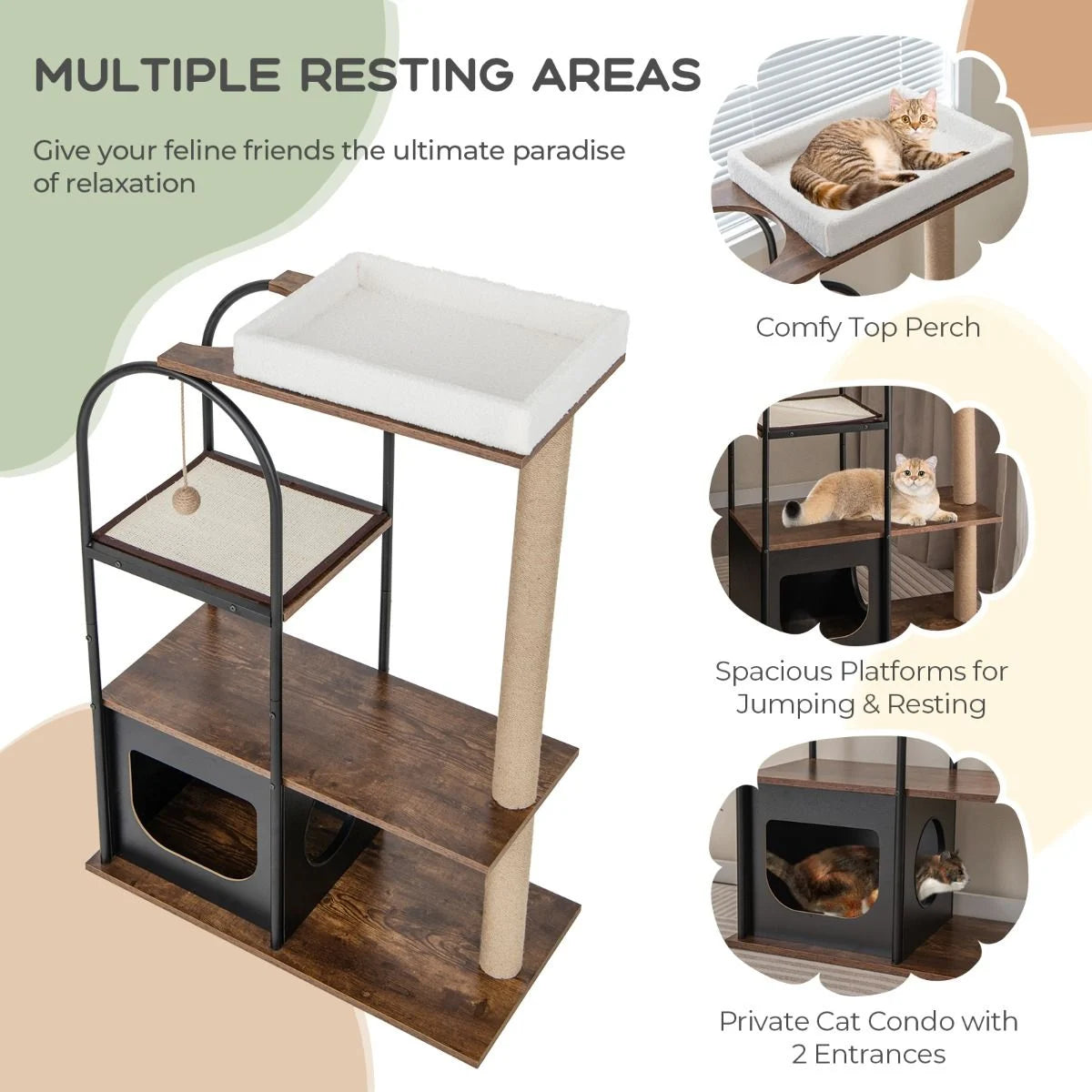 118 Cm Tall Cat Tree Tower with Metal Frame