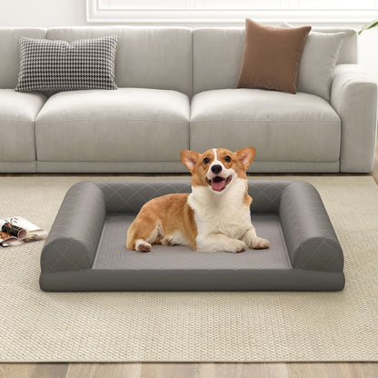 Orthopedic Egg-Foam Dog Crate Bed with Three-Sided Bolster