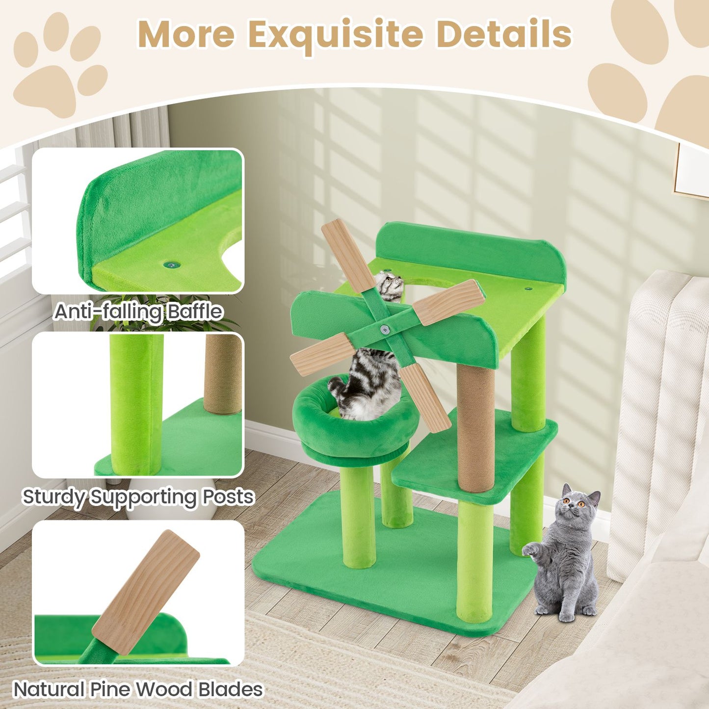4-Layer Windmill Cat Tree with Scratching Post and Top Perch