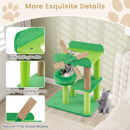 4-Layer Windmill Cat Tree with Scratching Post and Top Perch