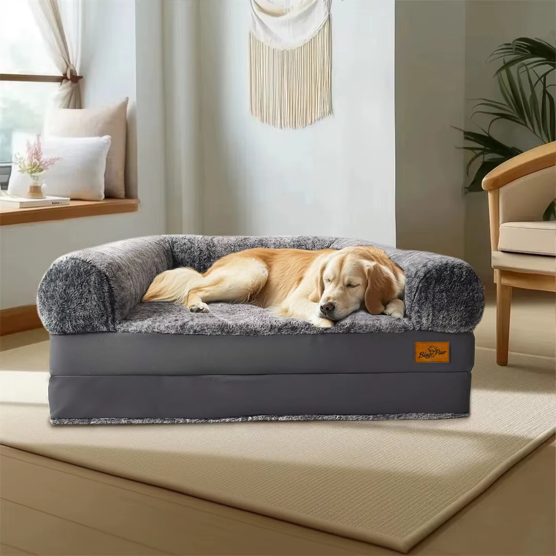 180cm Long Human-Sized Foldable Orthopedic Dog Bed with Plush Cover for Calming Comfort