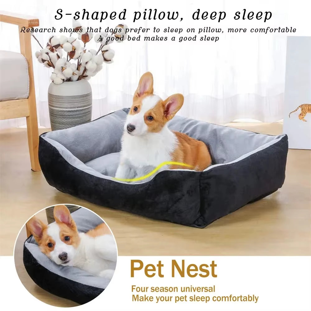 Large Dog Cushion Bed - Square Design, Breathable, Non-Slip, Winter Warmth, Thickened Soft Cat Mat, Pet House