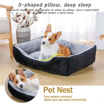 Large Dog Cushion Bed - Square Design, Breathable, Non-Slip, Winter Warmth, Thickened Soft Cat Mat, Pet House