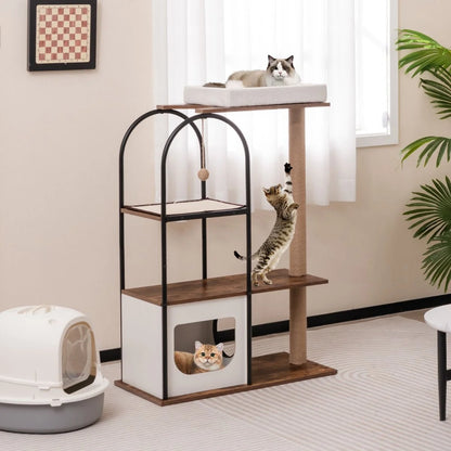 118 Cm Tall Cat Tree Tower with Metal Frame