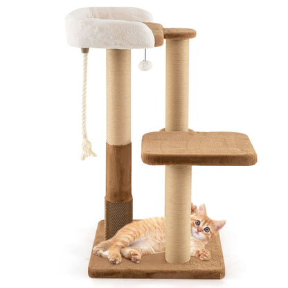 Indoor Cat Tree with Plush Perch, Scratching Posts, and Jumping Platform