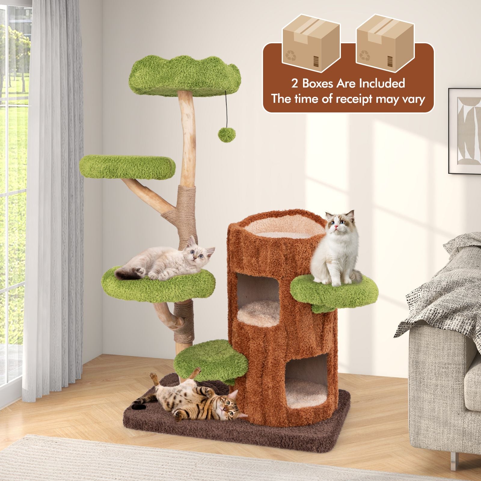 Multi-Level Cat Tree Tree Hole Designed Cat Tower with Double Decker Cat House