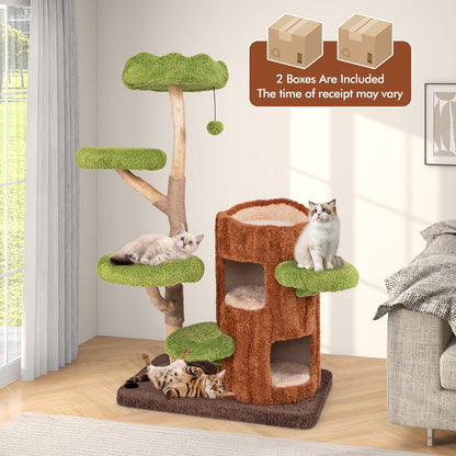 Multi-Level Cat Tree Tree Hole Designed Cat Tower with Double Decker Cat House