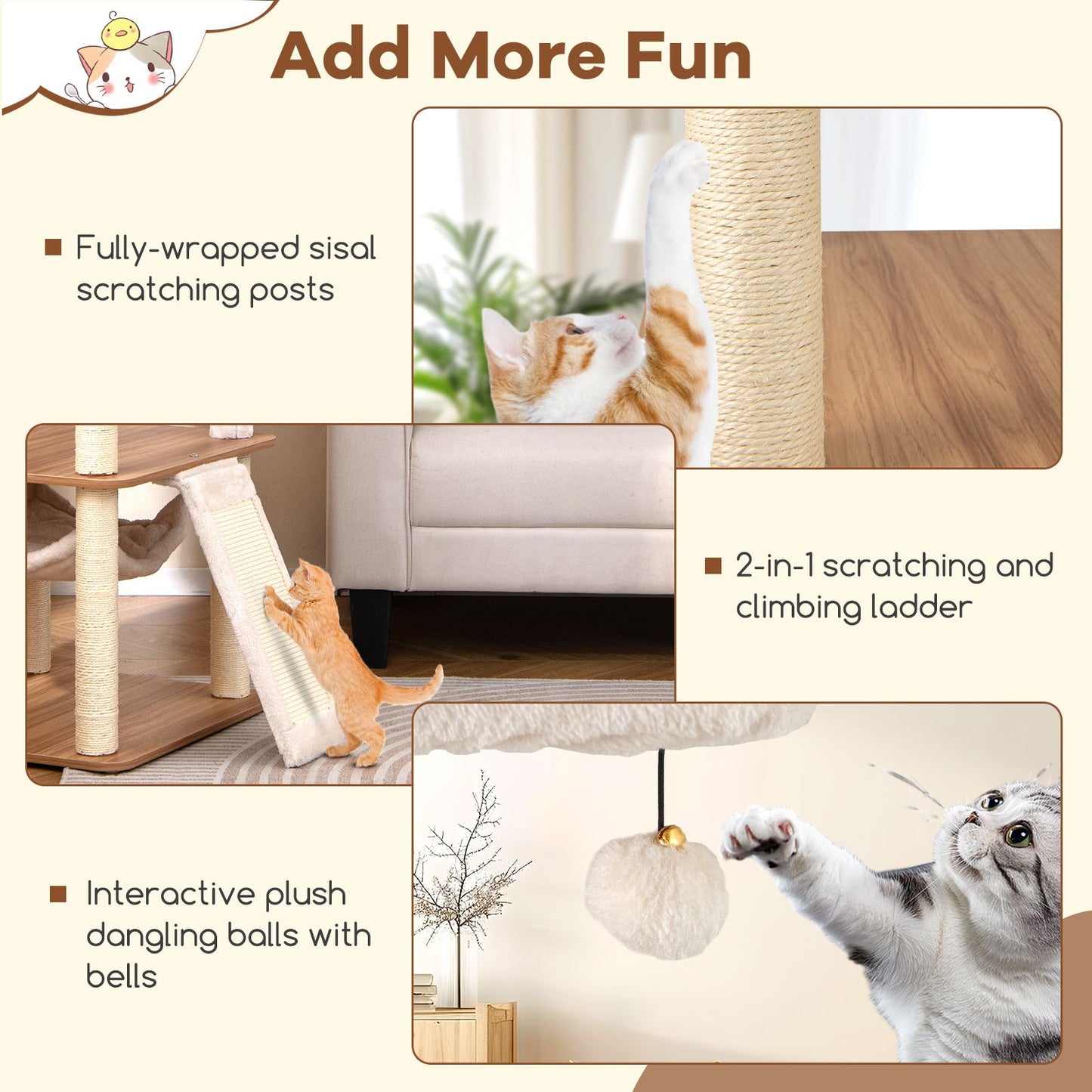 168CM Tall Cat Tree Wood Cat Tower with 3 Padded Perches