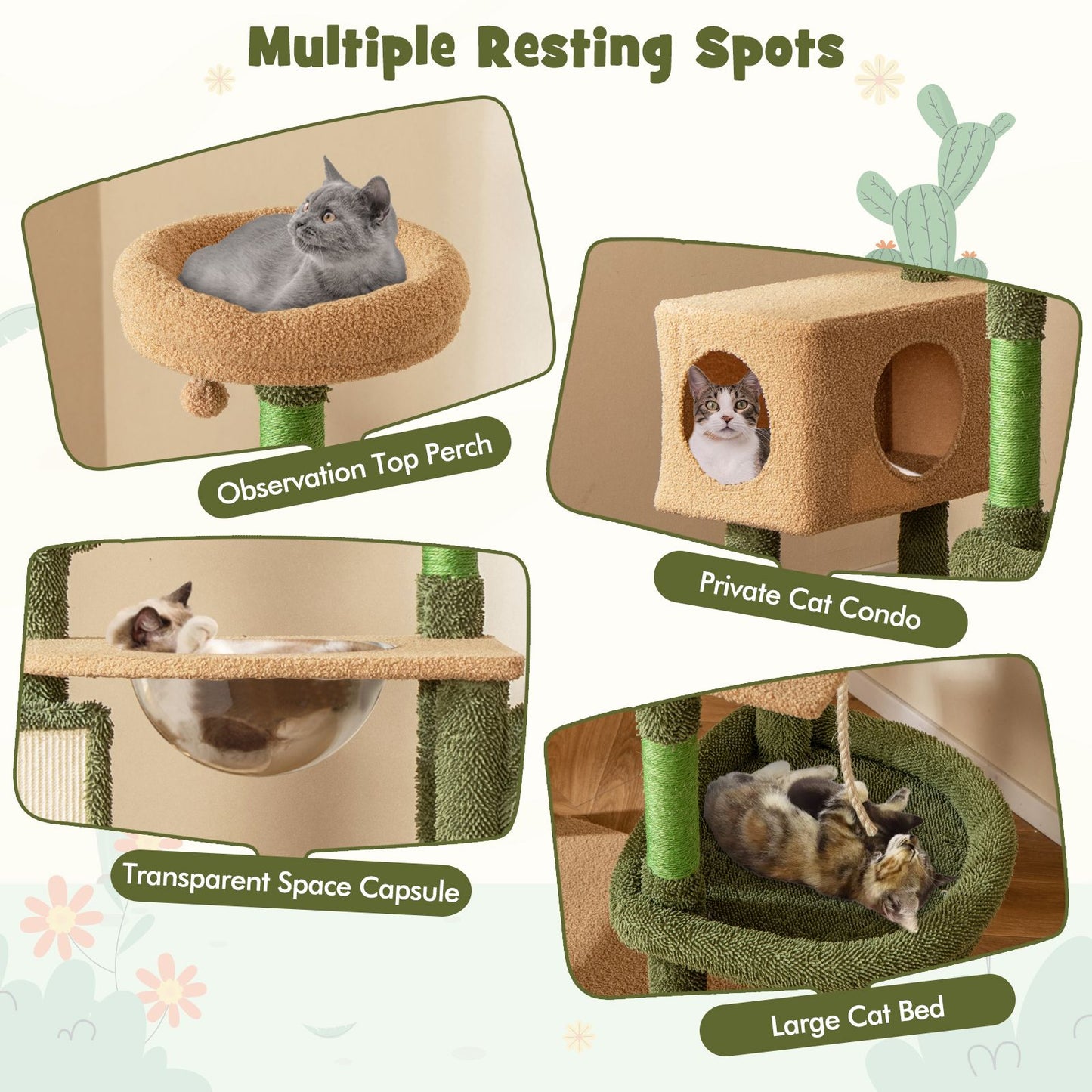 150 Cm Multi-Level Cactus Cat Tree for Indoor Cats