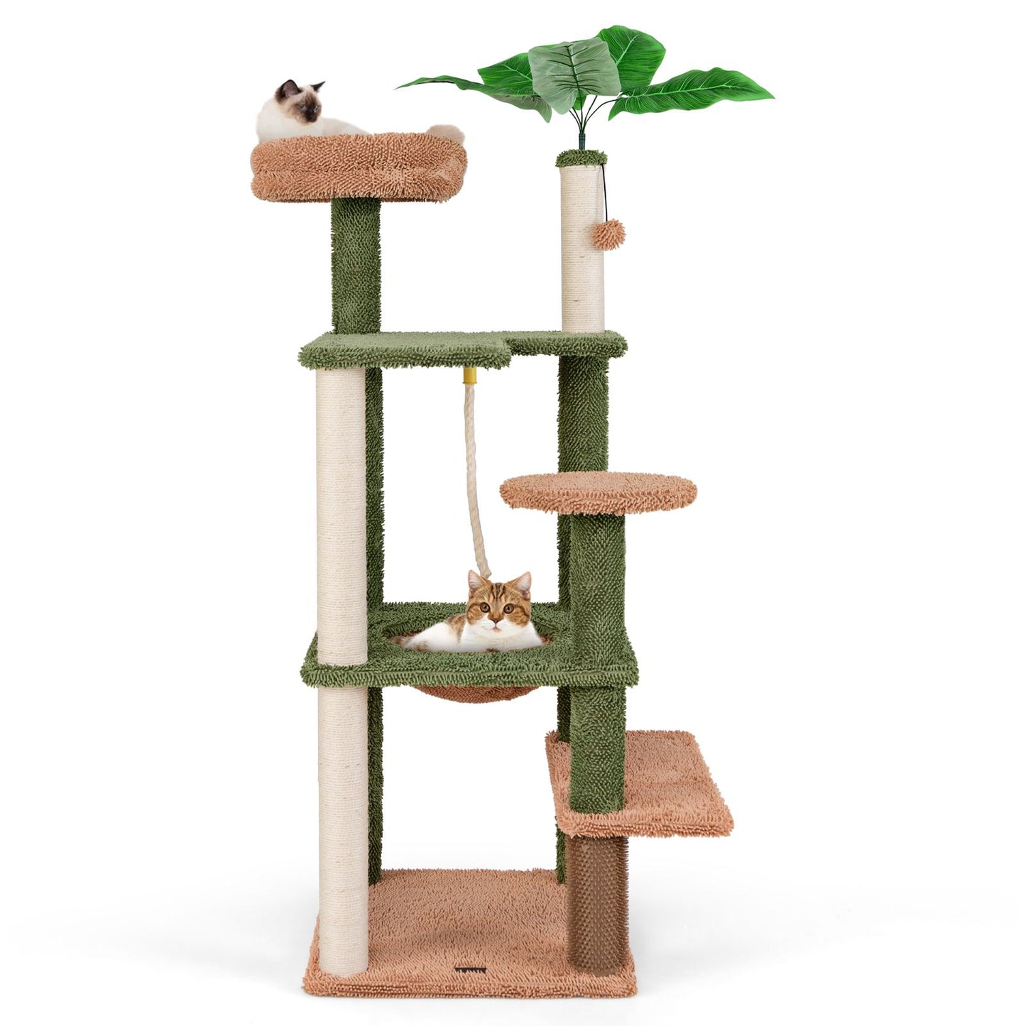 152Cm Cute Cat Tree with Sisal Scratching Posts and Rope, Plush Perch