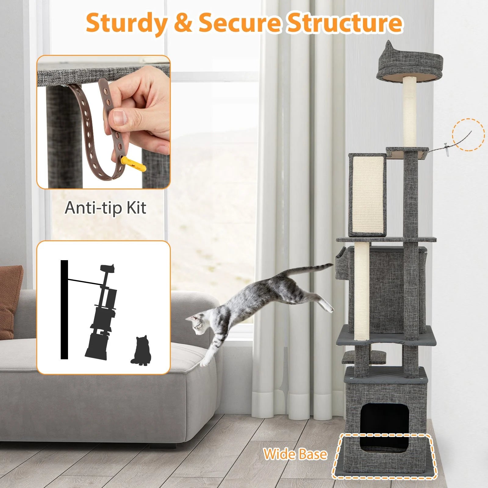 180CM Tall Cat Tree Multi-Level Large Cat Tower with Scratching Posts