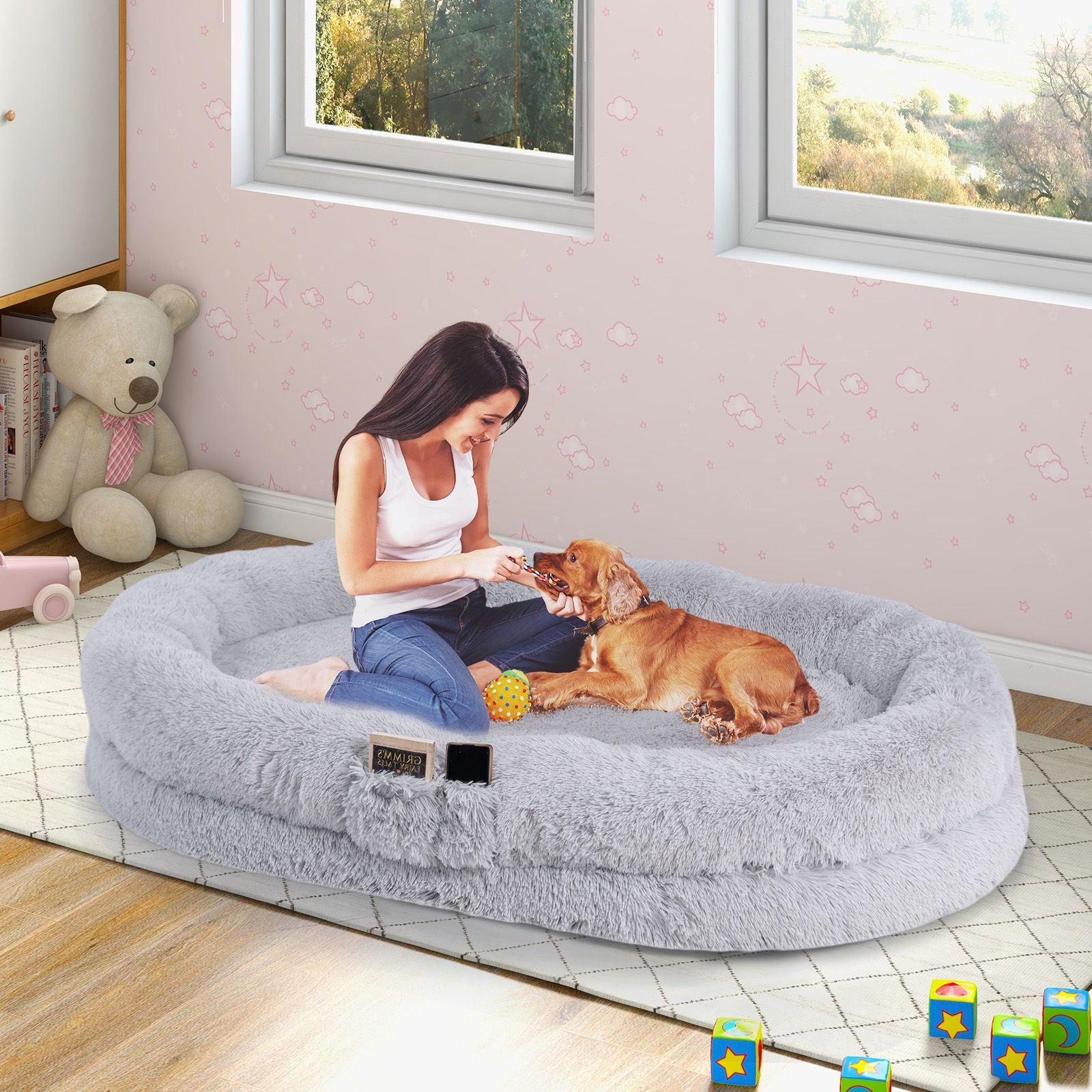Premium Human Dog Bed with Plush Blanket and Comfort Pillow