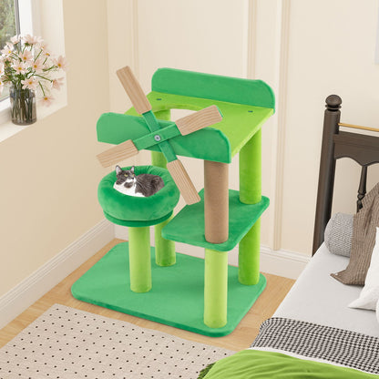 4-Layer Windmill Cat Tree with Scratching Post and Top Perch