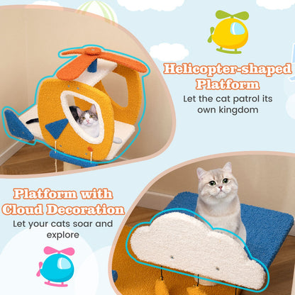 Aviation-Themed Cat Tree for Indoor Cats with Helicopter Top Perch
